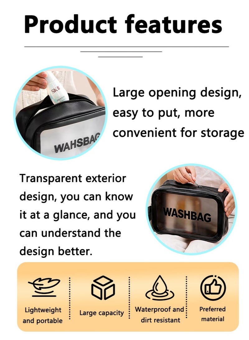 Makeup bag, makeup bag travel bag, large-capacity travel women's portable makeup bag, travel and bathroom translucent waterproof makeup bag (black) - Image 5